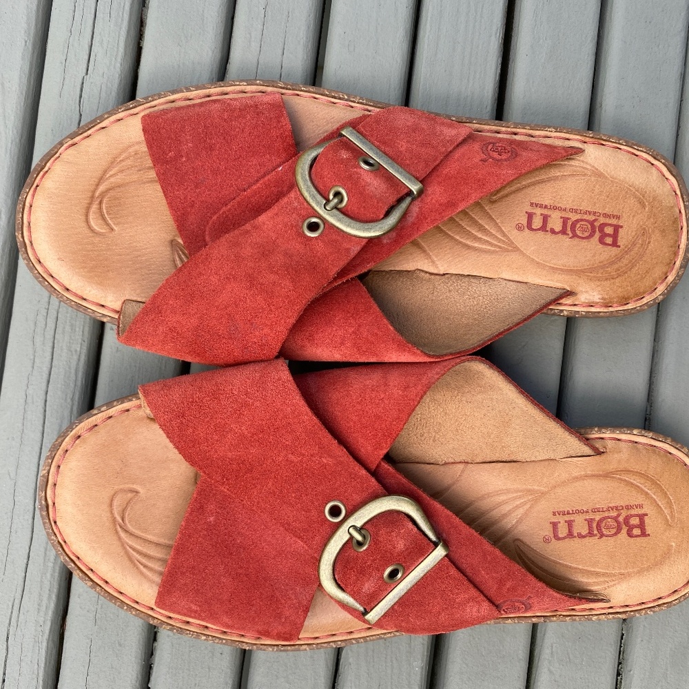 Born Women’s Rio Sandals Slides Red/Orange Suede 7 M